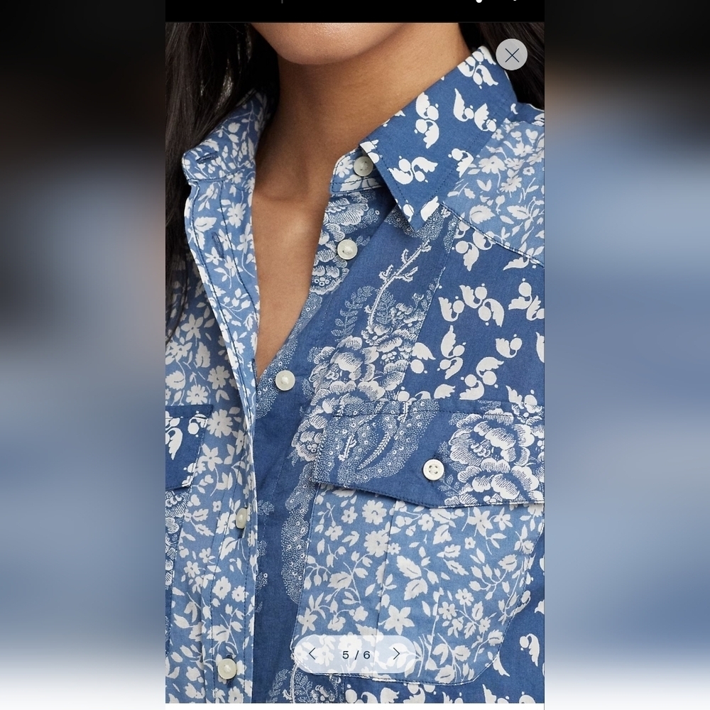 Ralf Lauren Classic Fit Patchwork Floral Voile Shirt - Picture 4 of 11